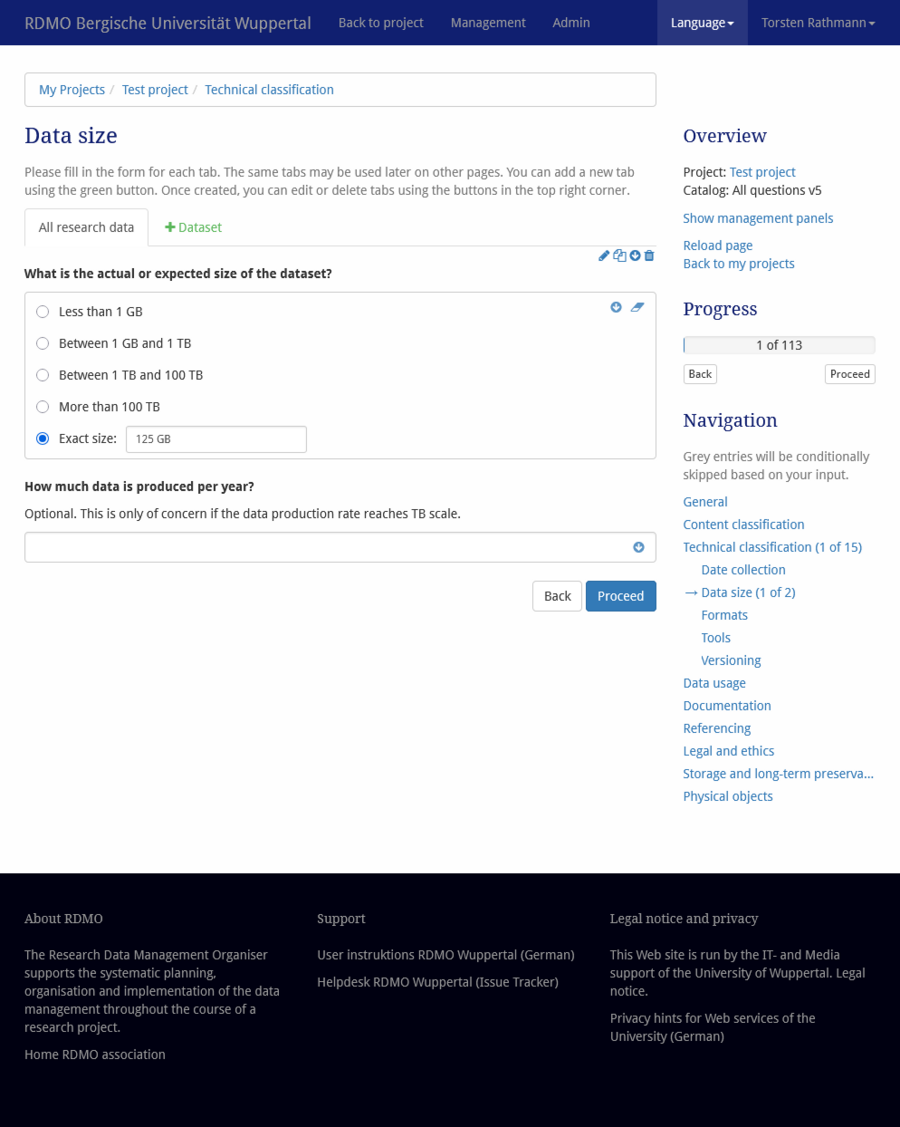 Filling-in a questionnaire in RDMO